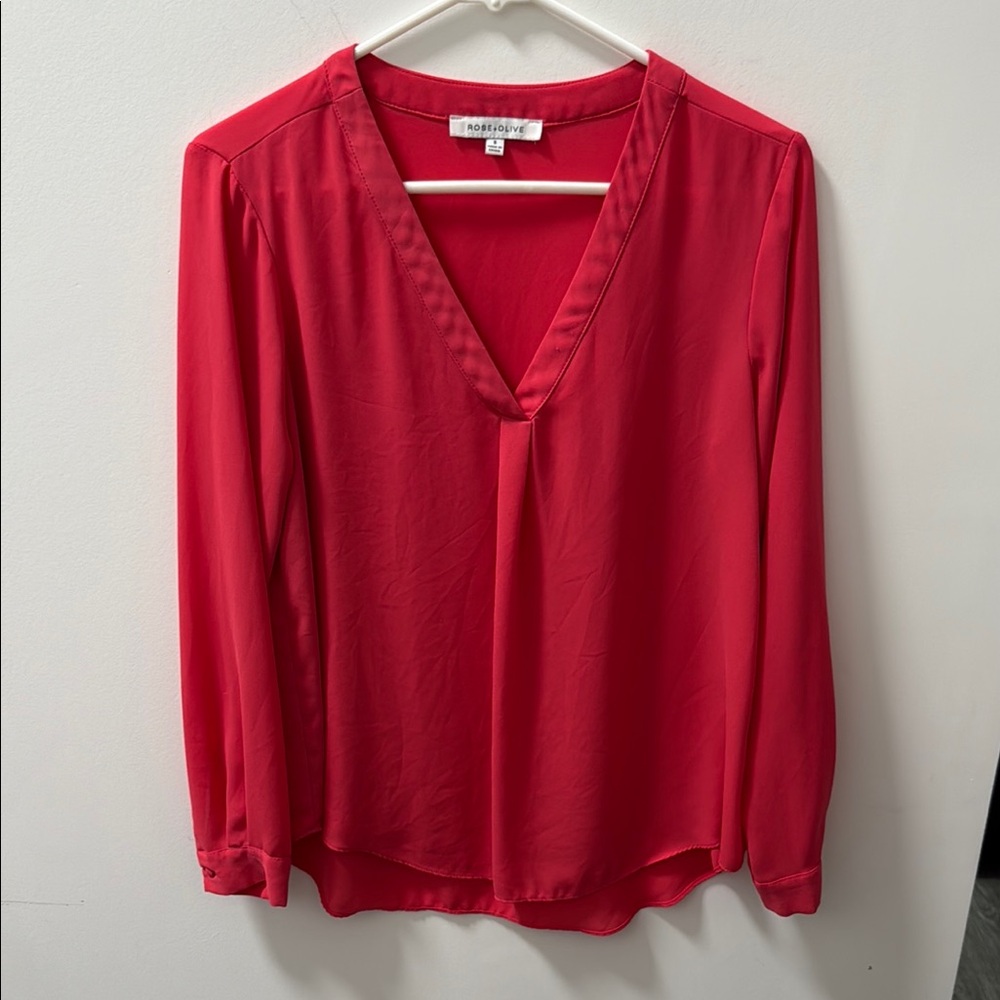 Rose & Olive Red Long Sleeve Relaxed Blouse